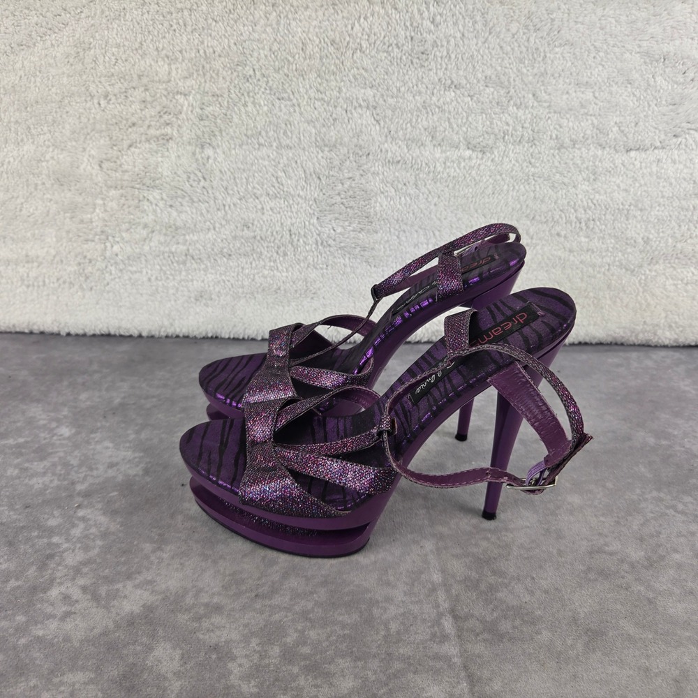 Dreams by California Purple Glitter Zebra Platform Sandals Stiletto Heels 8